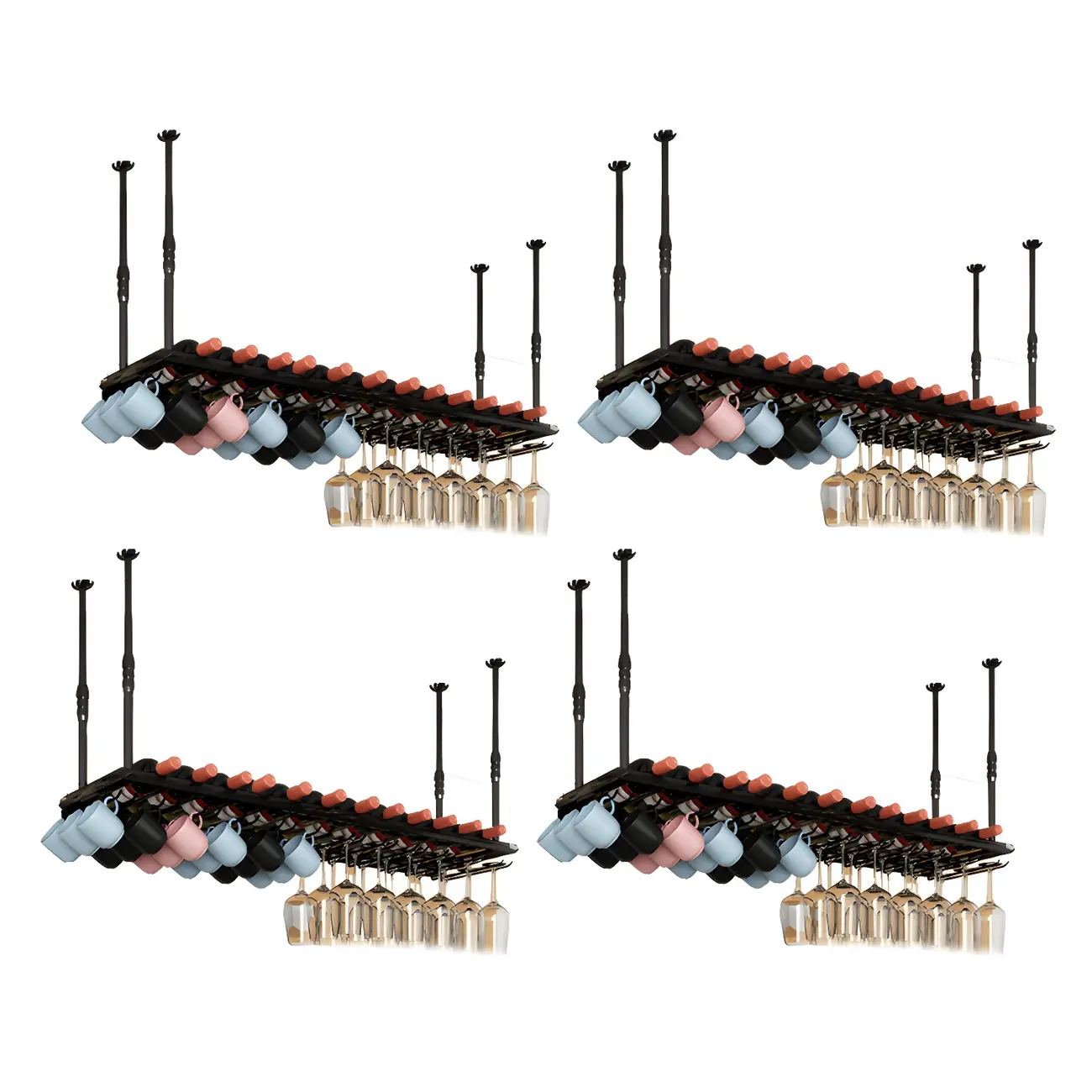 Industrial Metal Hanging Wine Rack with Glass Holder | homeyfad