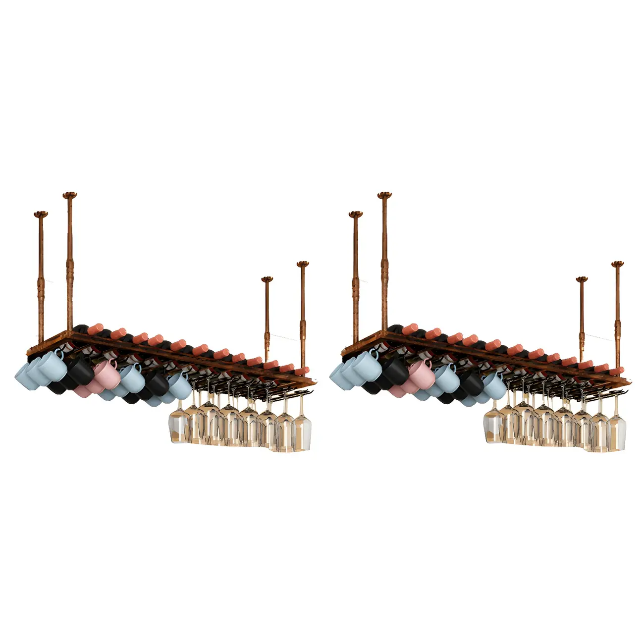 Industrial Metal Hanging Wine Rack with Glass Holder | homeyfad