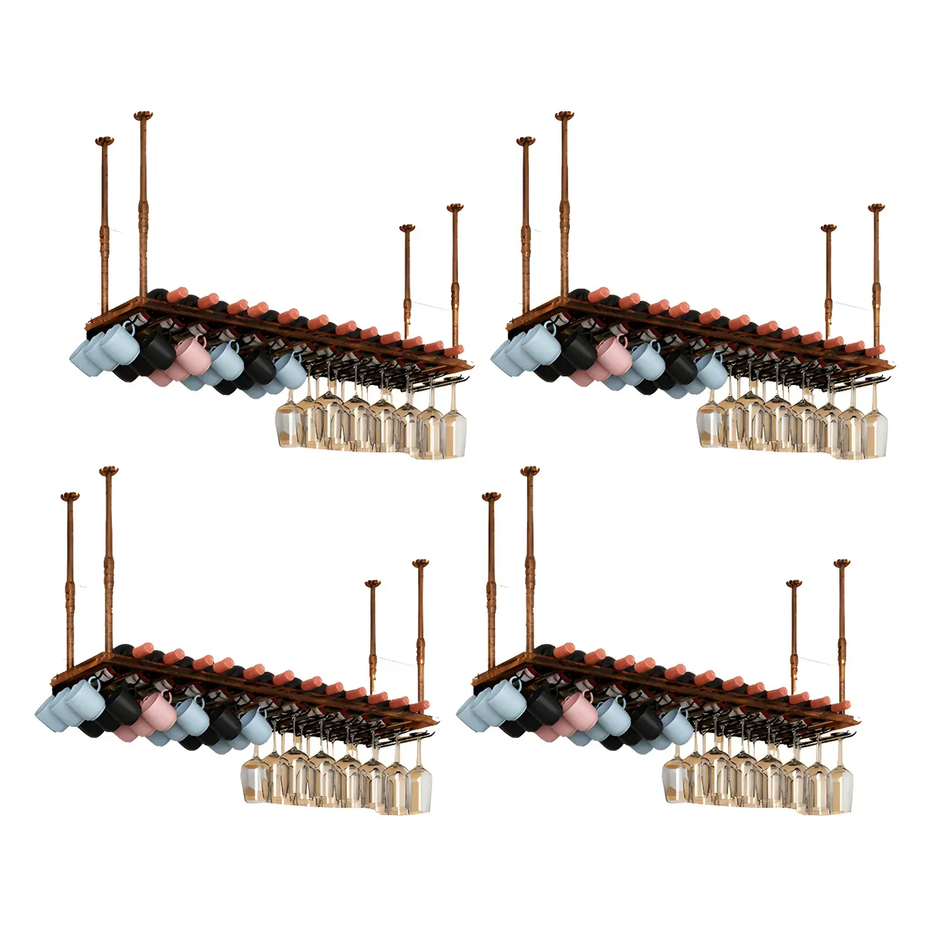 Industrial Metal Hanging Wine Rack with Glass Holder | homeyfad