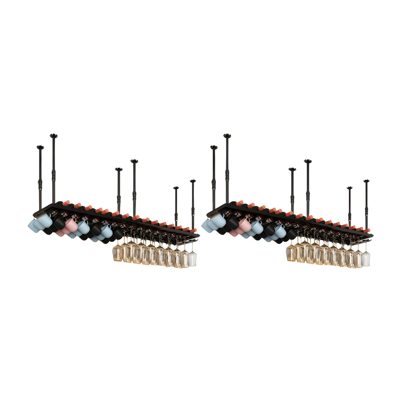 Industrial Metal Hanging Wine Rack with Glass Holder | homeyfad