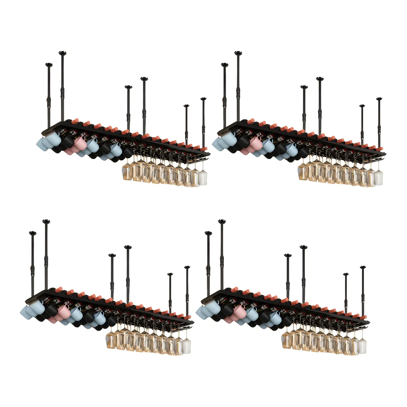 Industrial Metal Hanging Wine Rack with Glass Holder | homeyfad