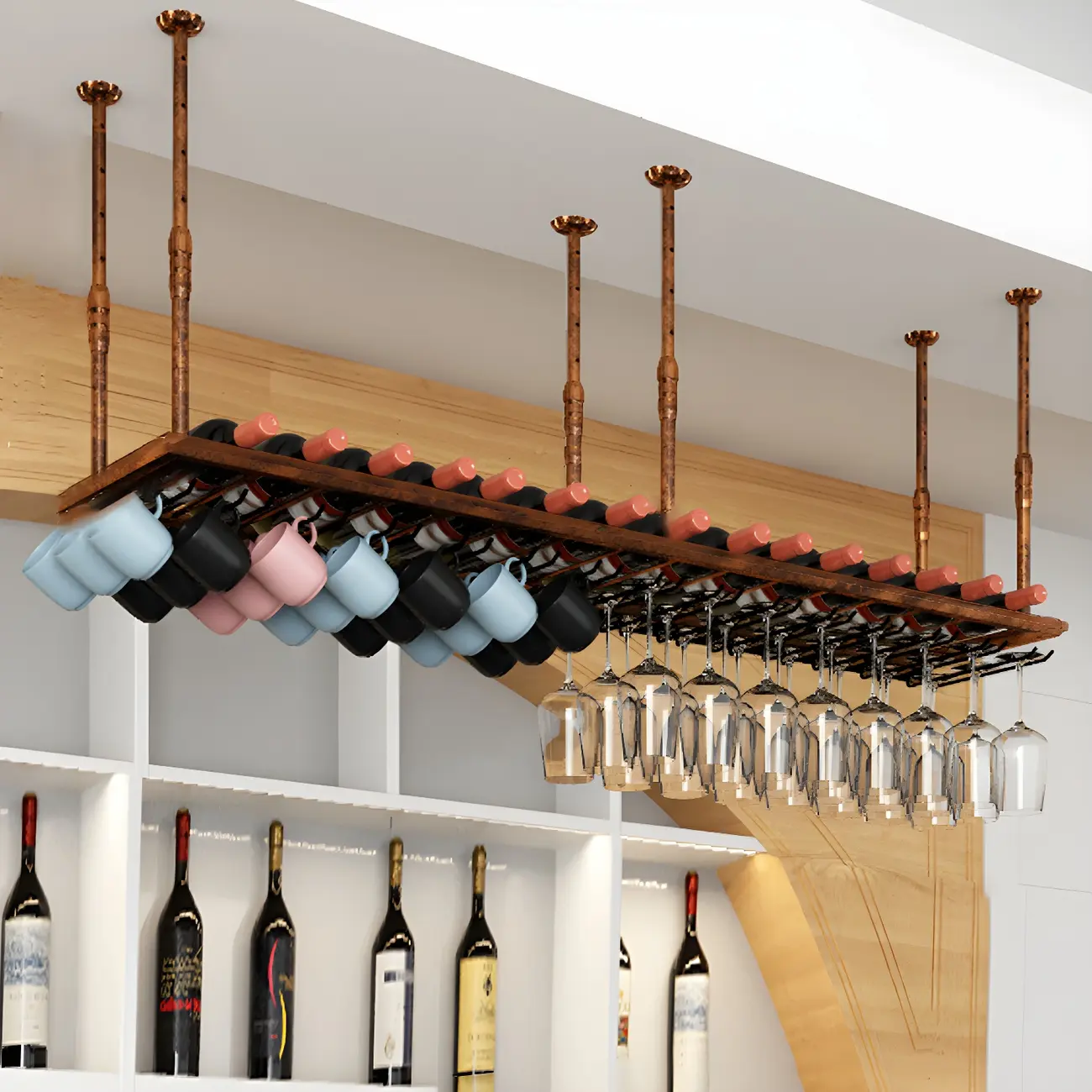Industrial Metal Hanging Wine Rack with Glass Holder | homeyfad