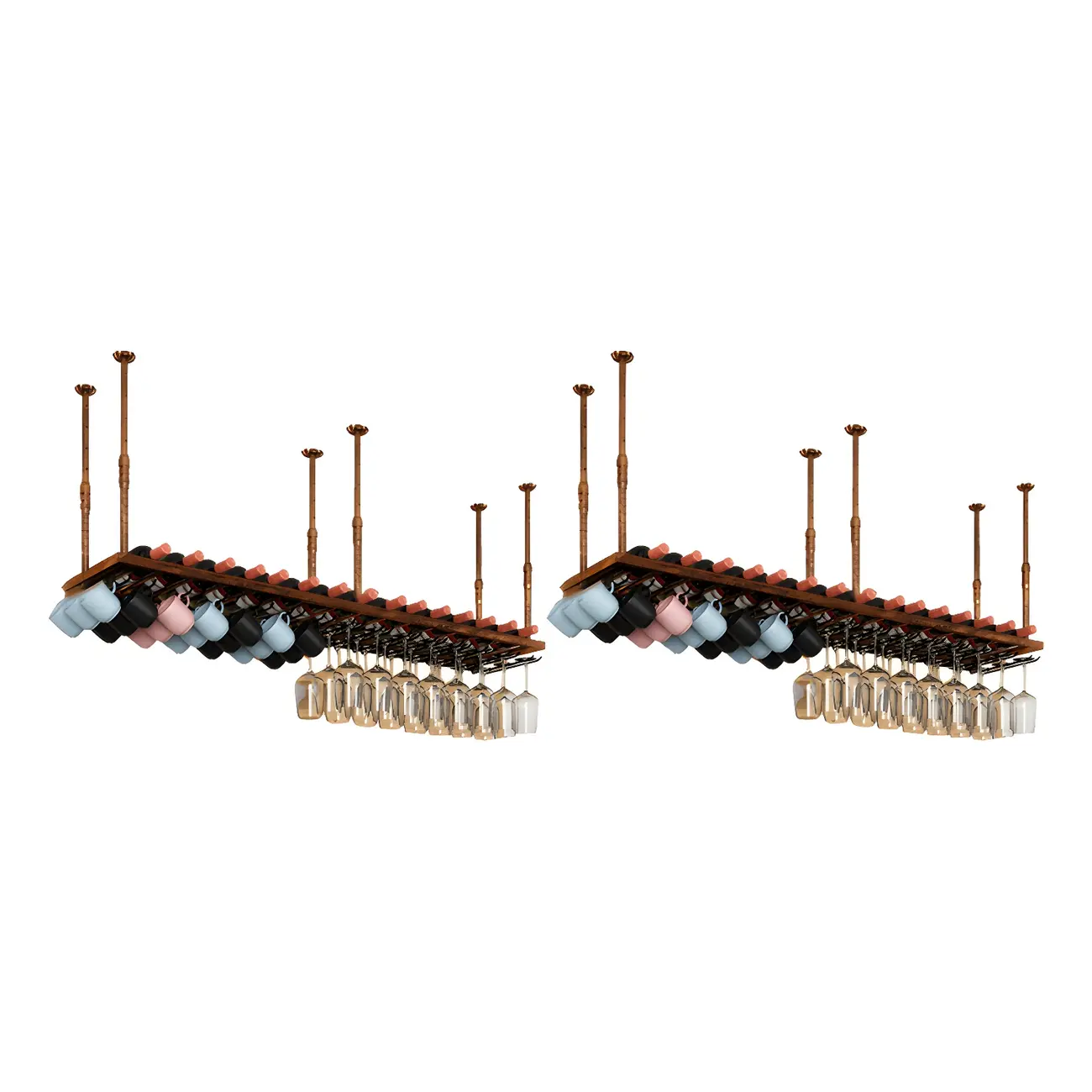 Industrial Metal Hanging Wine Rack with Glass Holder | homeyfad