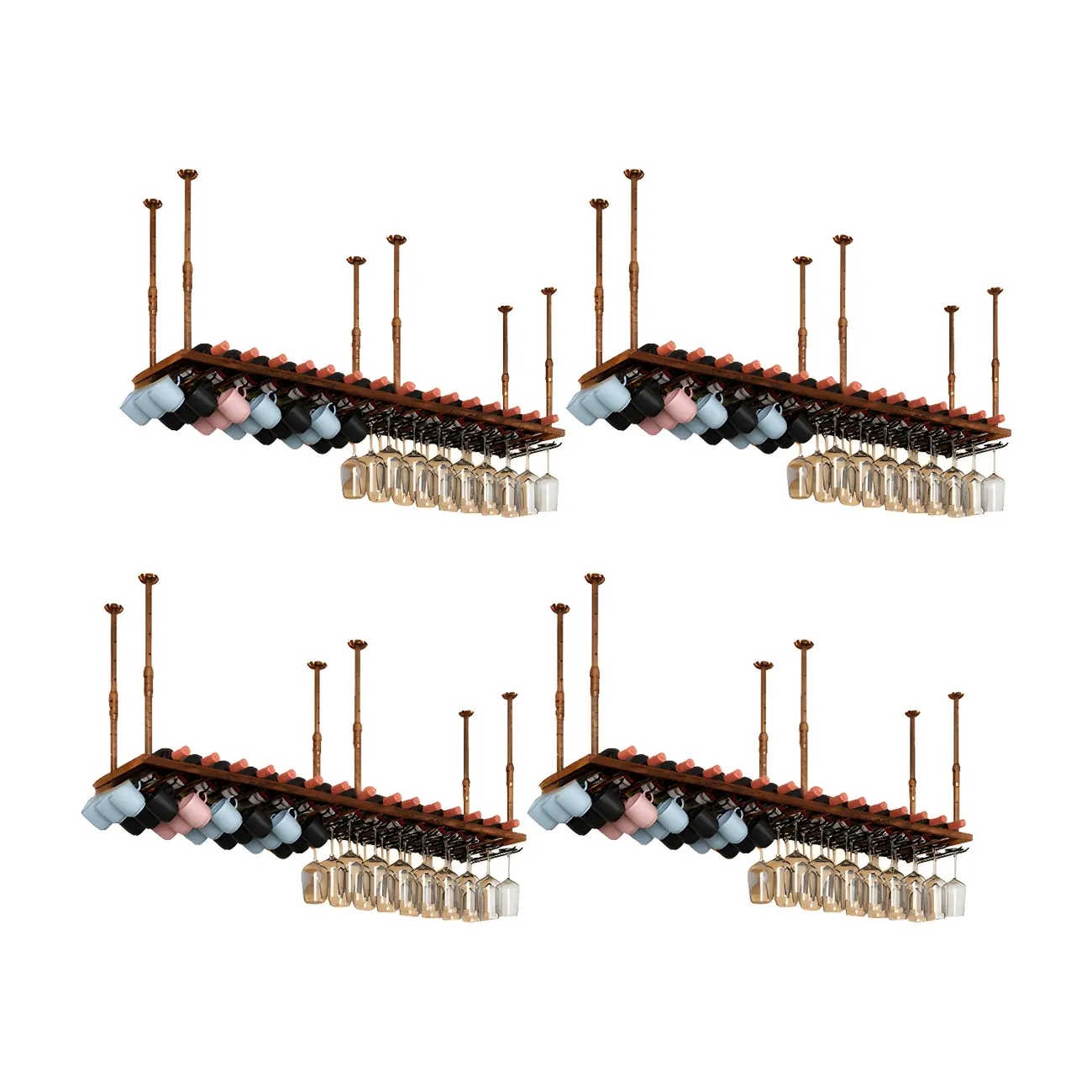 Industrial Metal Hanging Wine Rack with Glass Holder | homeyfad