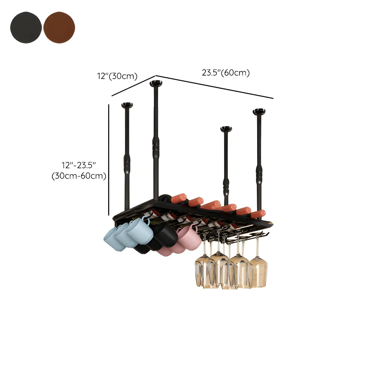 Industrial Metal Hanging Wine Rack with Glass Holder | homeyfad