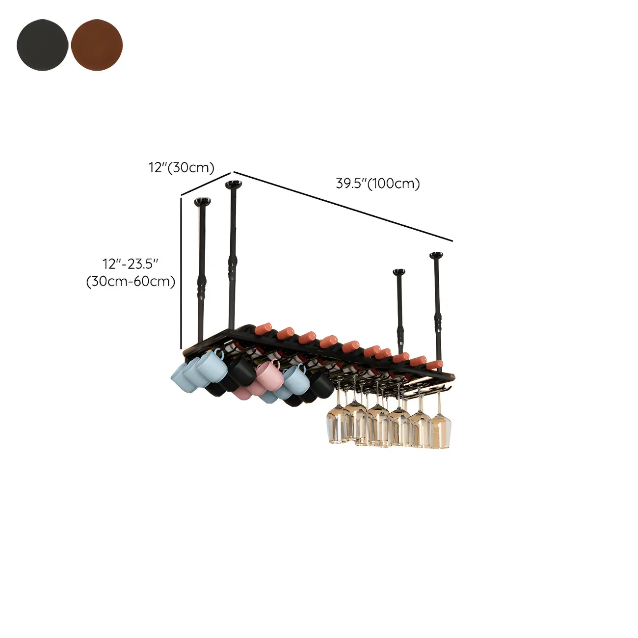 Industrial Metal Hanging Wine Rack with Glass Holder | homeyfad