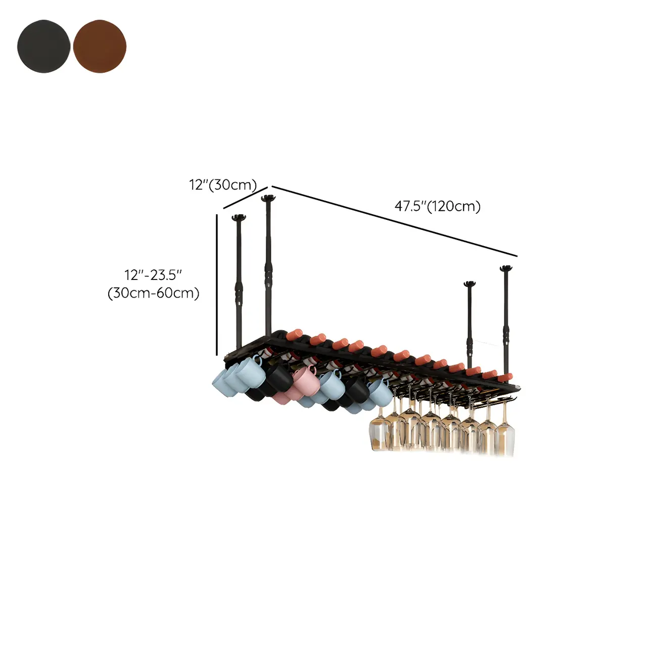 Industrial Metal Hanging Wine Rack with Glass Holder | homeyfad