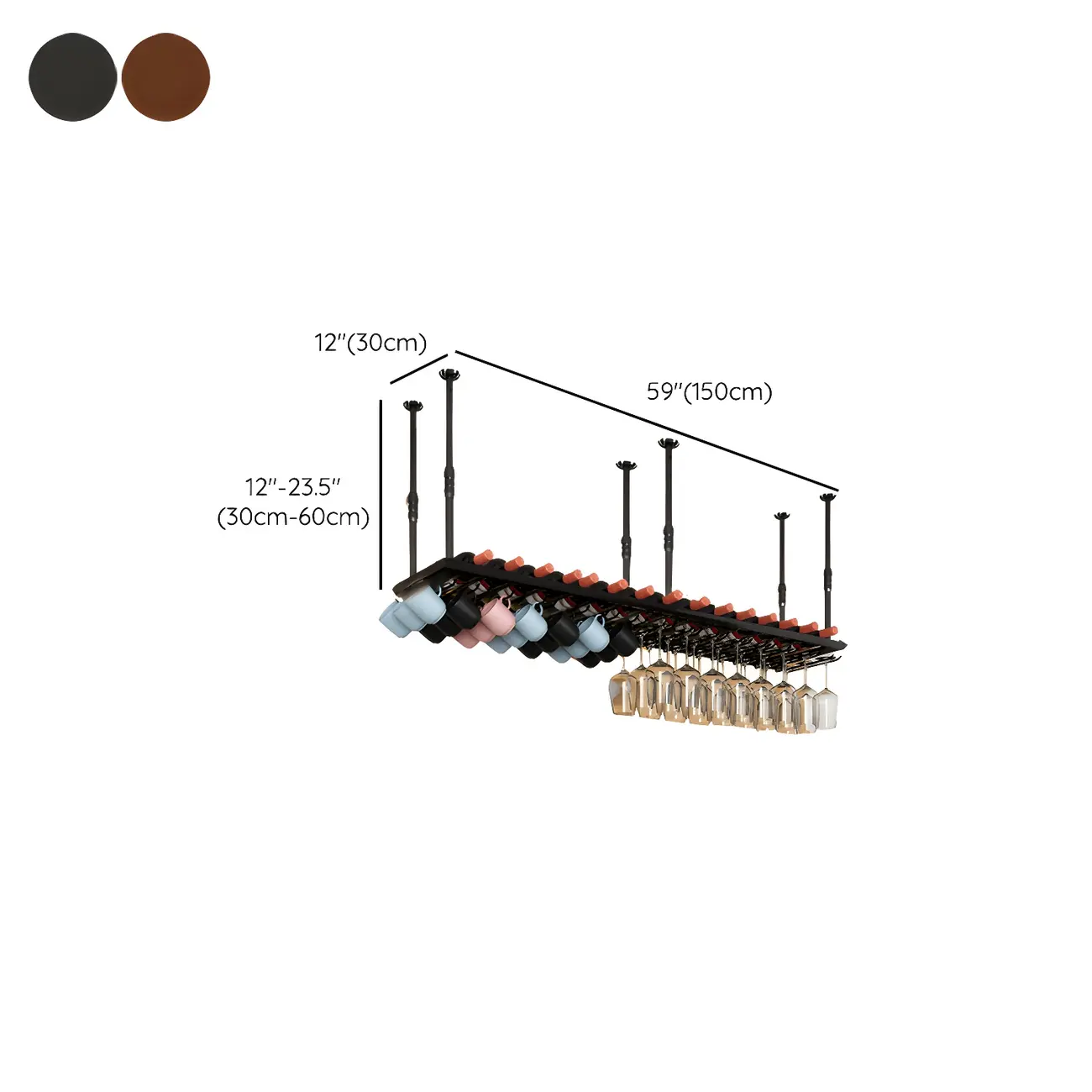 Industrial Metal Hanging Wine Rack with Glass Holder | homeyfad