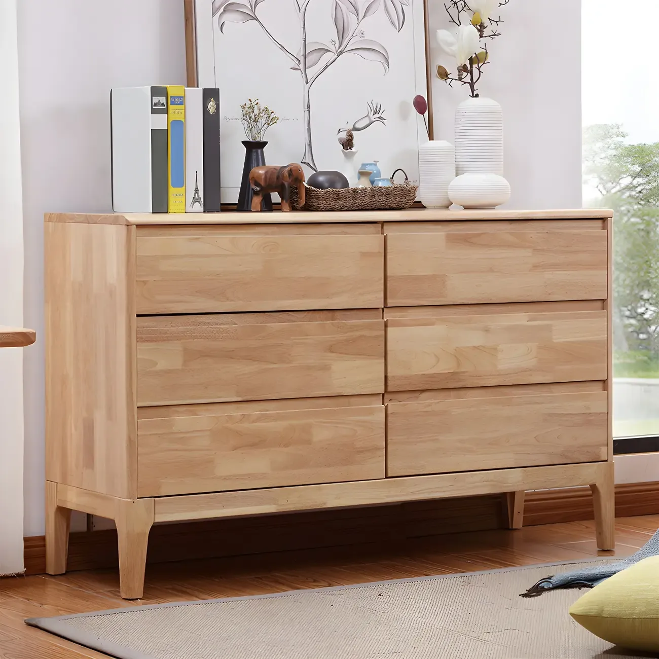 Modern Natural Wood Double Dresser with Drawers for Bedroom Image - 2