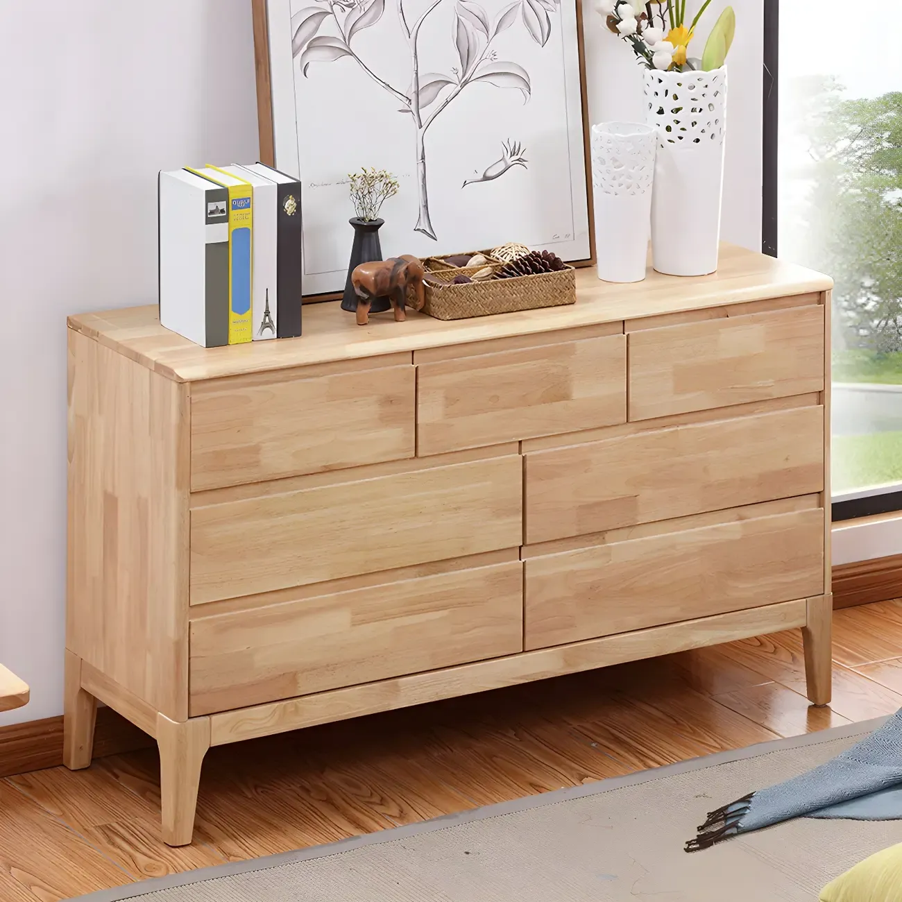 Modern Natural Wood Double Dresser with Drawers for Bedroom Image - 1