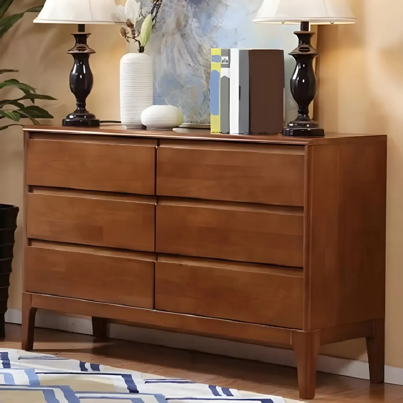 Modern Natural Wood Double Dresser with Drawers for Bedroom Image - 4