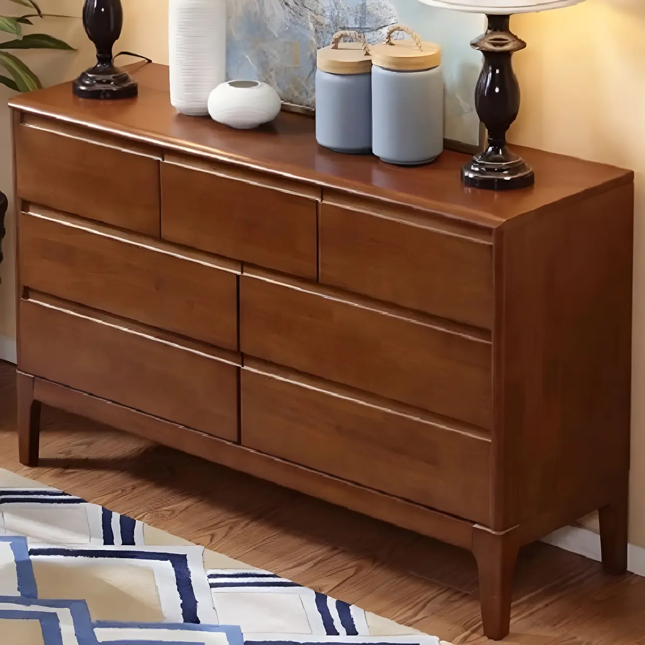 Modern Natural Wood Double Dresser with Drawers for Bedroom Image - 5 | homeyfad