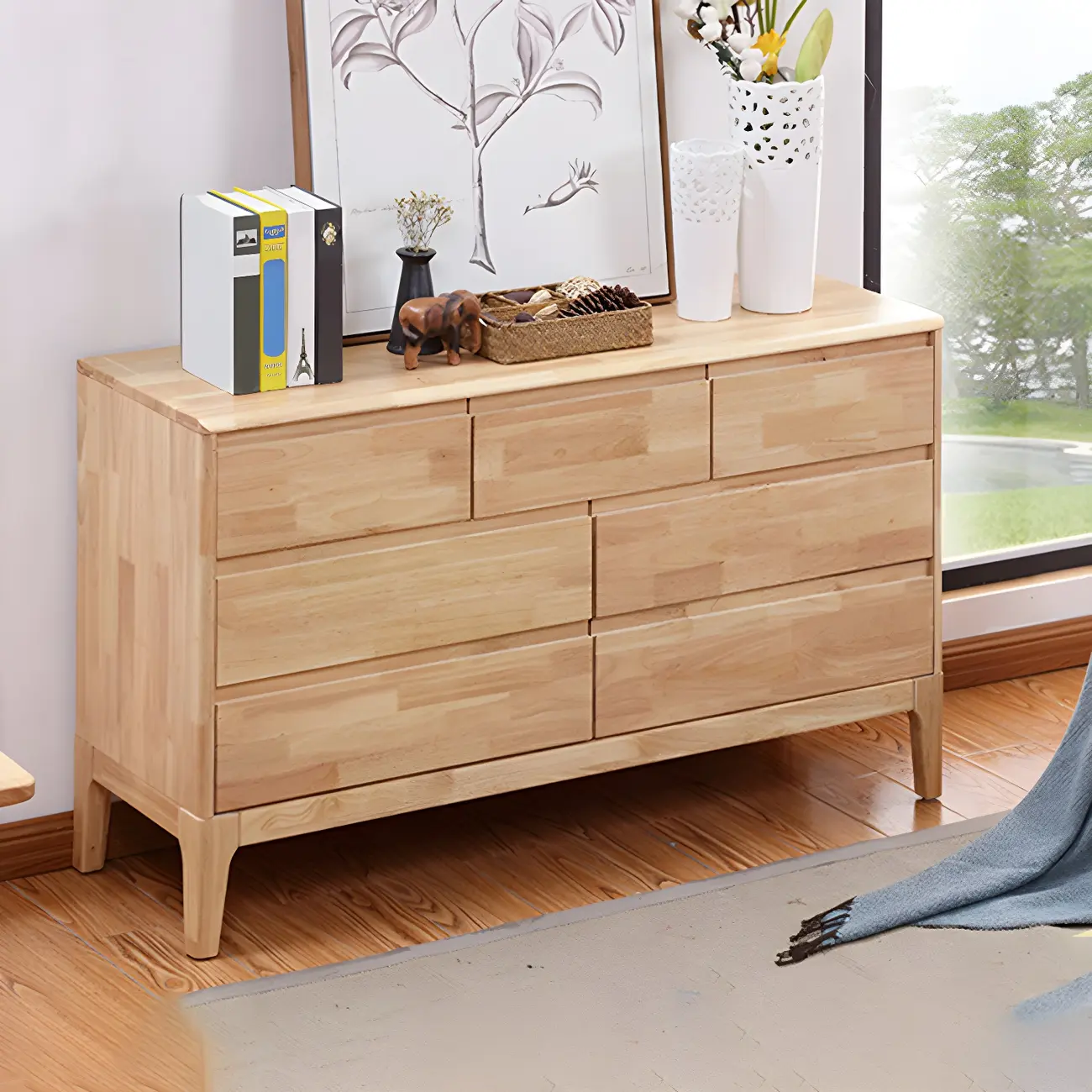 Modern Natural Wood Double Dresser with Drawers for Bedroom Image - 6 | homeyfad