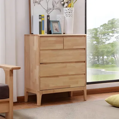 Modern Natural Wood Double Dresser with Drawers for Bedroom Image - 7