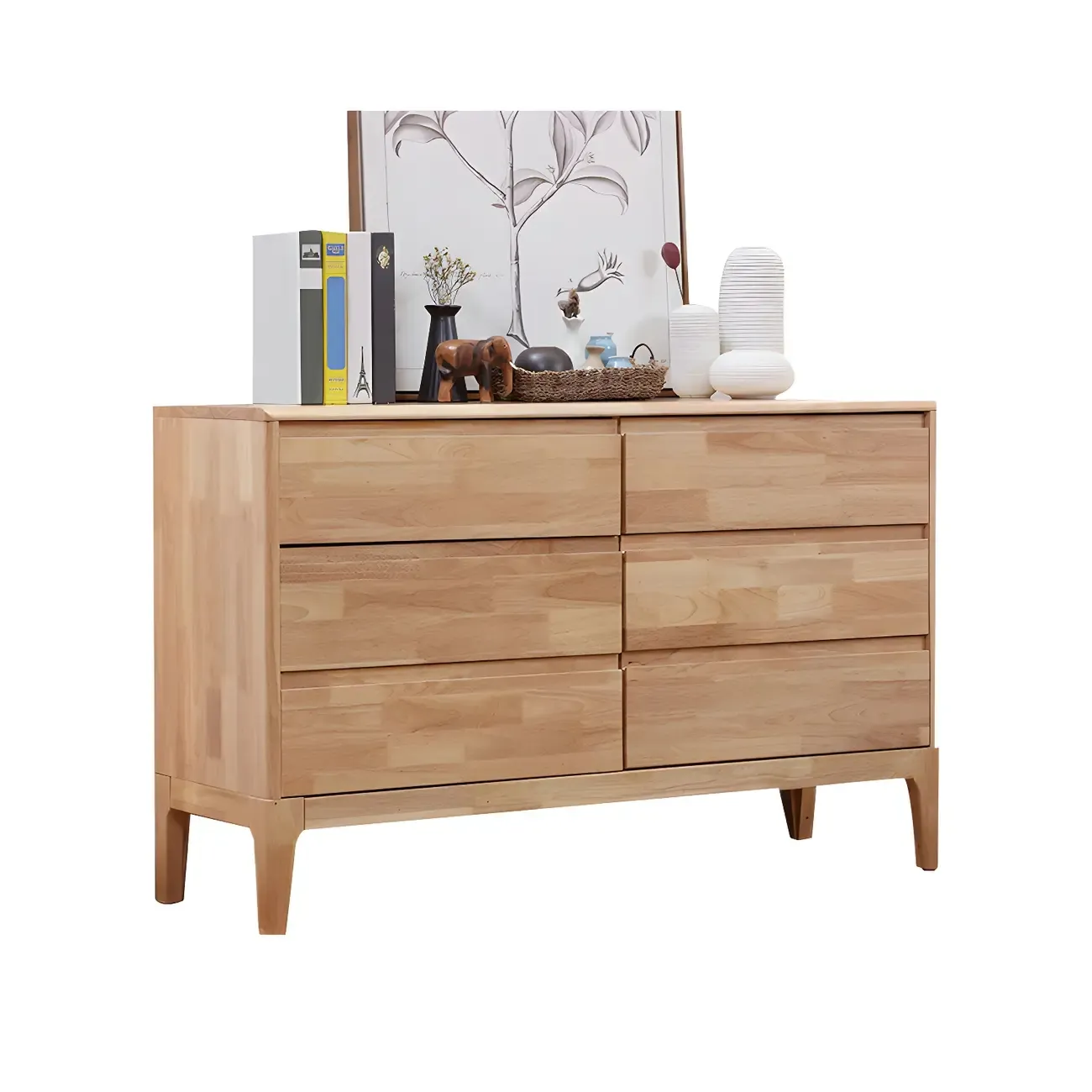 Modern Natural Wood Double Dresser with Drawers for Bedroom Image - 14