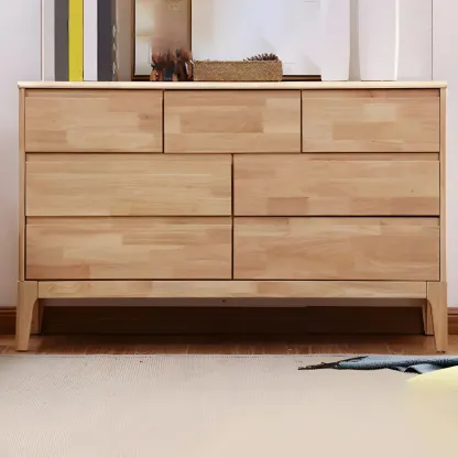 Modern Natural Wood Double Dresser with Drawers for Bedroom Image - 15