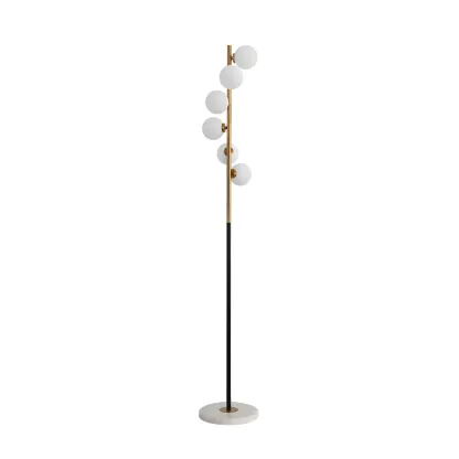 Modern 6-Light Curved Globe Glass Metal Vertical Floor Lamp Image - 14
