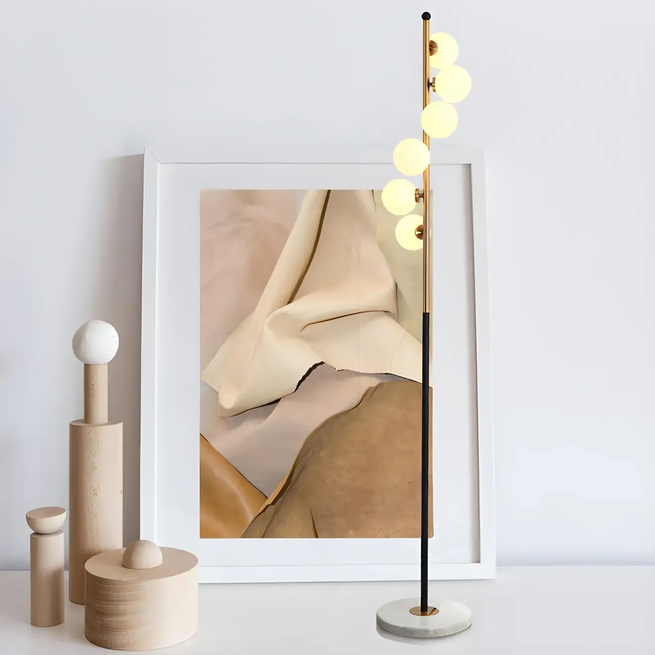 Modern 6-Light Curved Globe Glass Metal Vertical Floor Lamp Image - 5