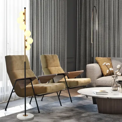 Modern 6-Light Curved Globe Glass Metal Vertical Floor Lamp Image - 8