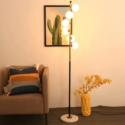 Modern 6-Light Curved Globe Glass Metal Vertical Floor Lamp Image - 6