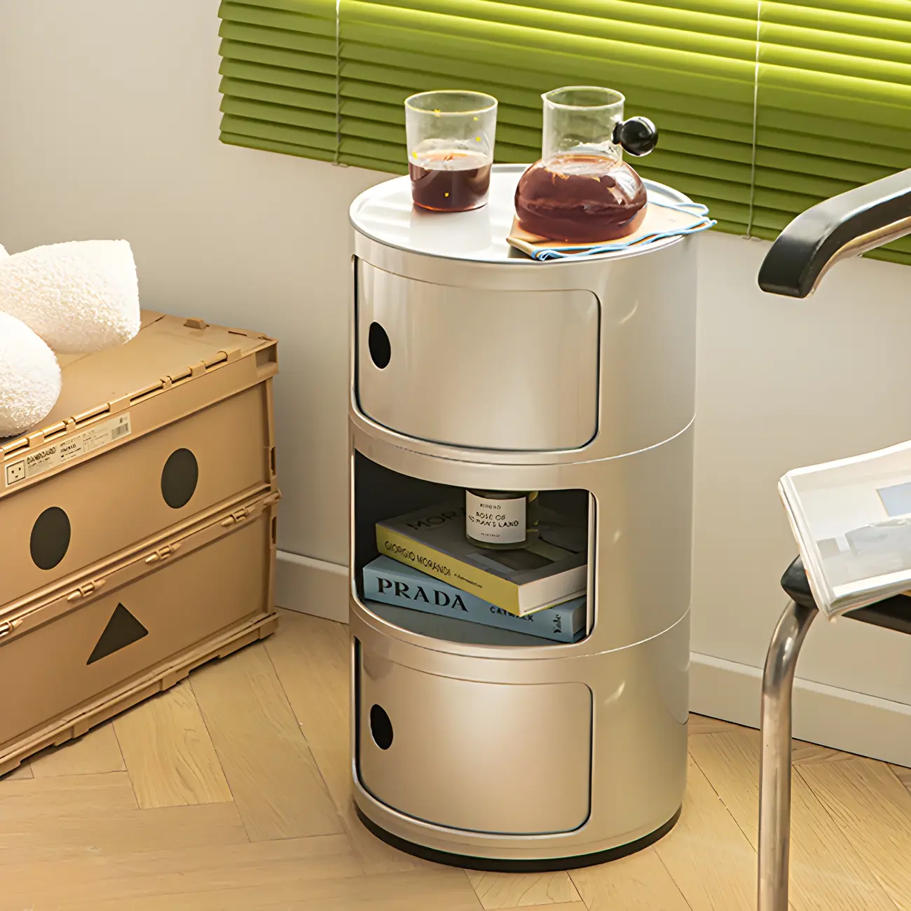 Round Nightstand with Multi-Cabinets Nightstand Image - 1 | homeyfad