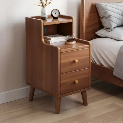 Tip Resistant Wooden Nightstand with Drawers and Legs Image - 1