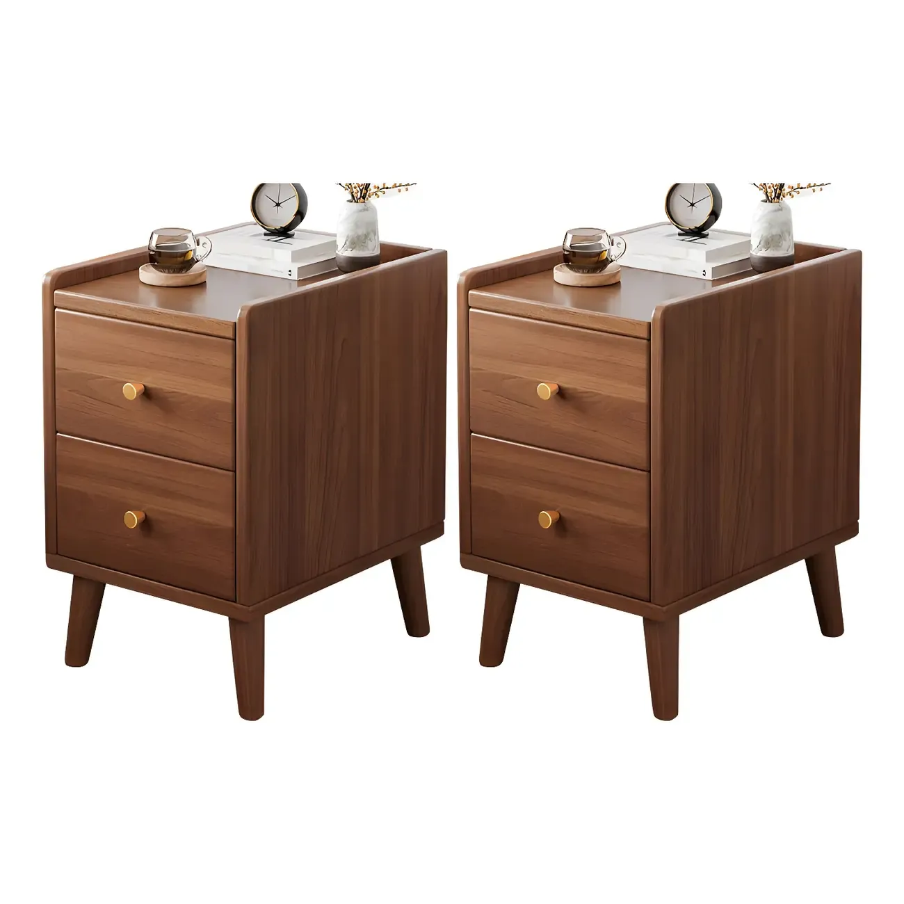 Tip Resistant Wooden Nightstand with Drawers and Legs Image - 8