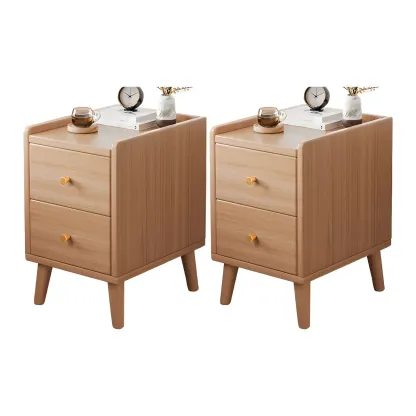 Tip Resistant Wooden Nightstand with Drawers and Legs Image - 7