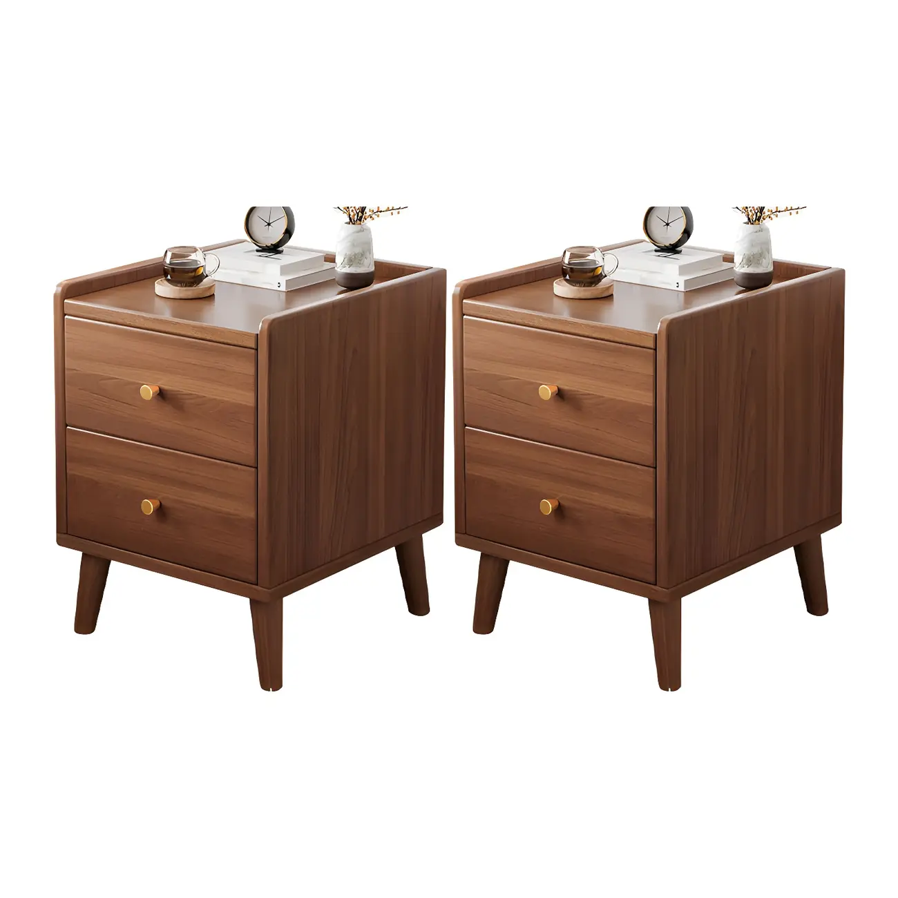 Tip Resistant Wooden Nightstand with Drawers and Legs Image - 4 | homeyfad