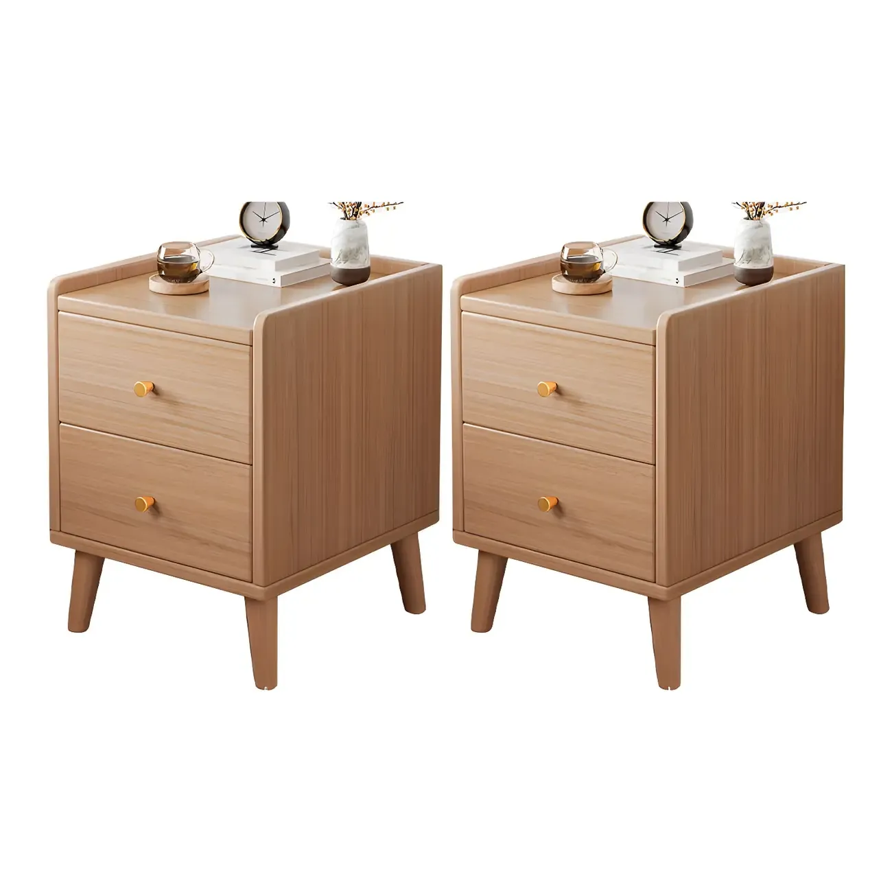 Tip Resistant Wooden Nightstand with Drawers and Legs Image - 5