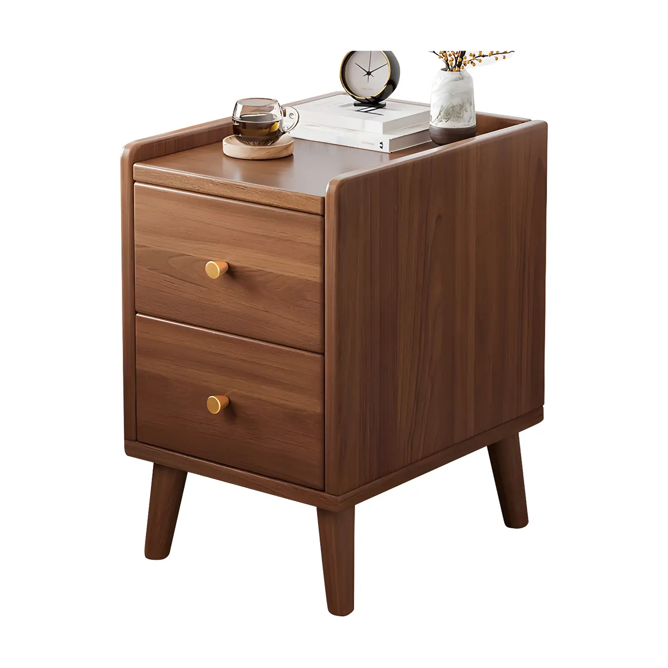 Tip Resistant Wooden Nightstand with Drawers and Legs Image - 3 | homeyfad