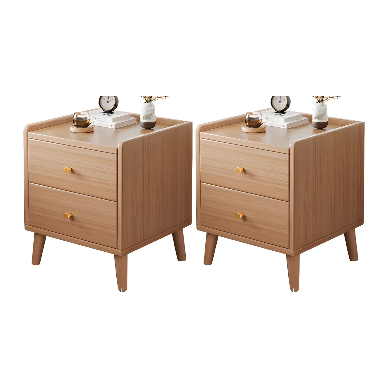 Tip Resistant Wooden Nightstand with Drawers and Legs Image - 9 | homeyfad