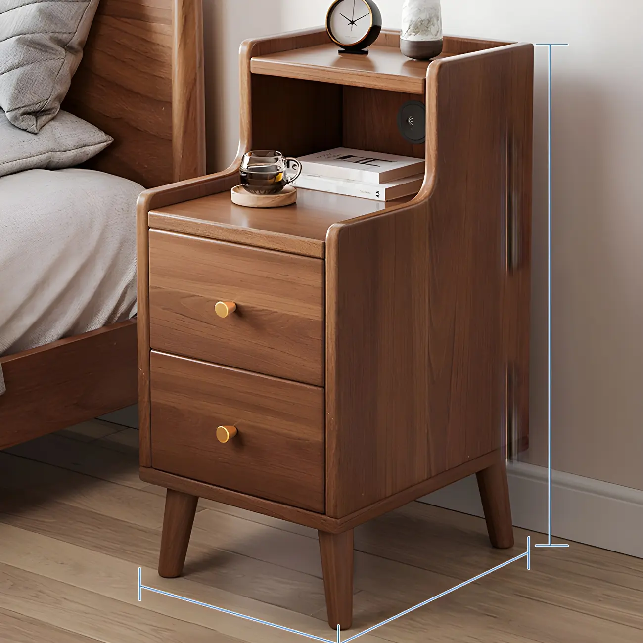 Tip Resistant Wooden Nightstand with Drawers and Legs Image - 26 | homeyfad