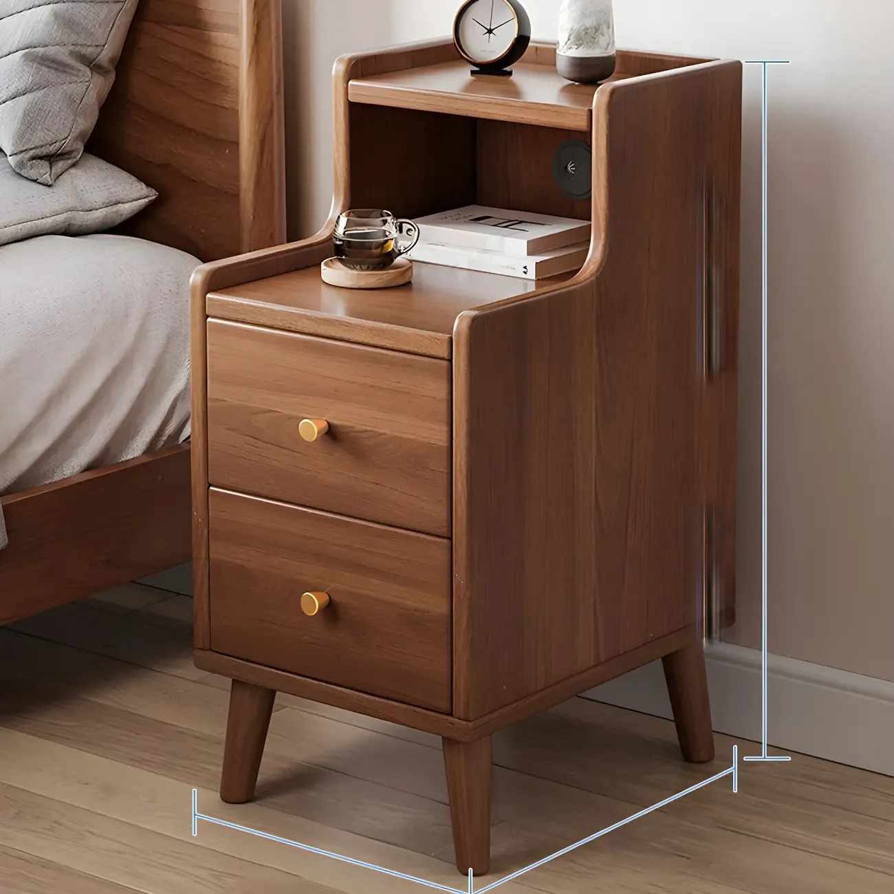 Tip Resistant Wooden Nightstand with Drawers and Legs Image - 26