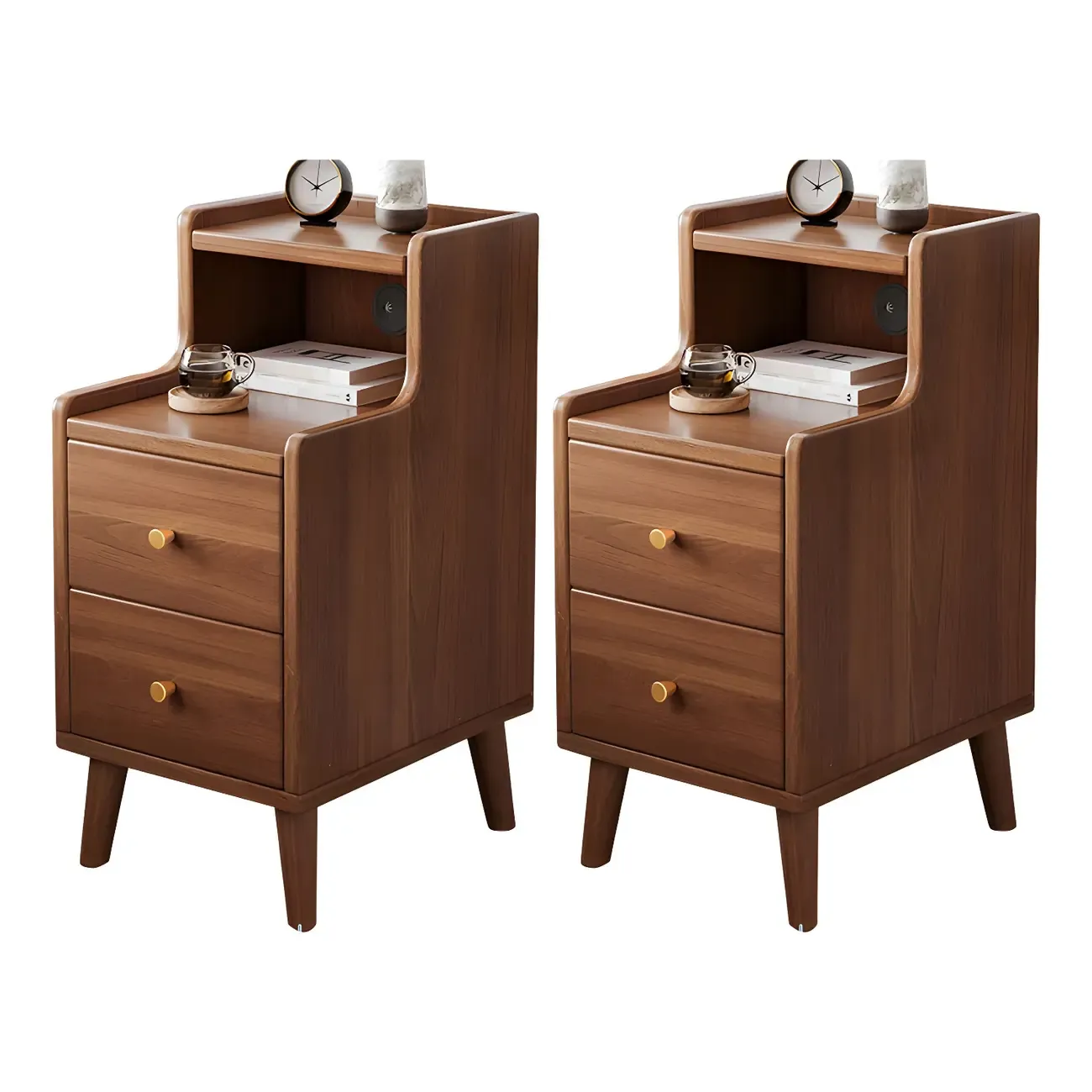 Tip Resistant Wooden Nightstand with Drawers and Legs Image - 10