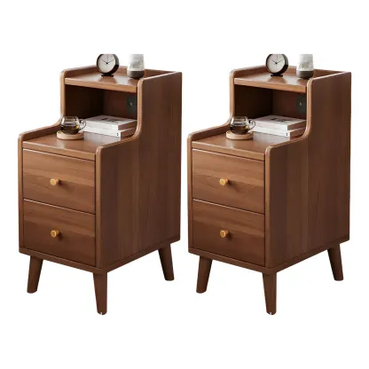 Tip Resistant Wooden Nightstand with Drawers and Legs Image - 10