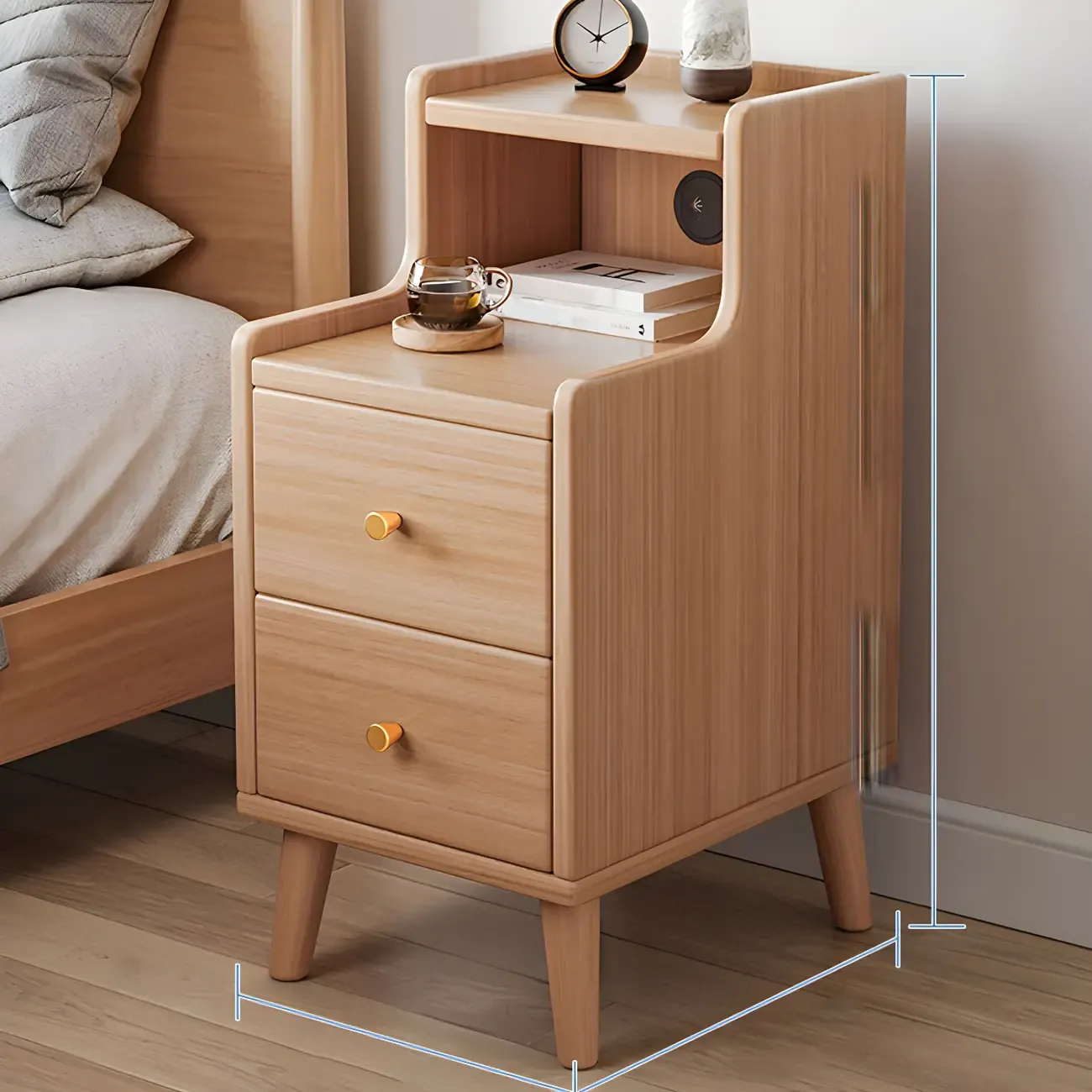 Tip Resistant Wooden Nightstand with Drawers and Legs Image - 31