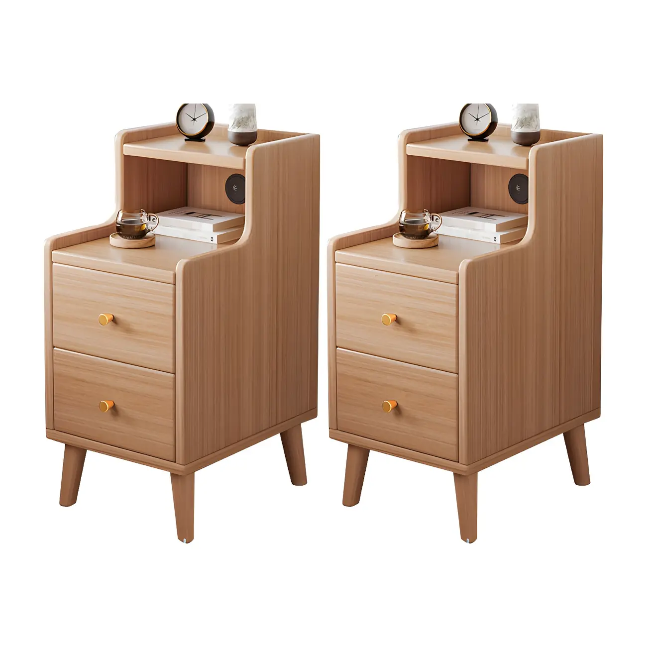 Tip Resistant Wooden Nightstand with Drawers and Legs Image - 11 | homeyfad