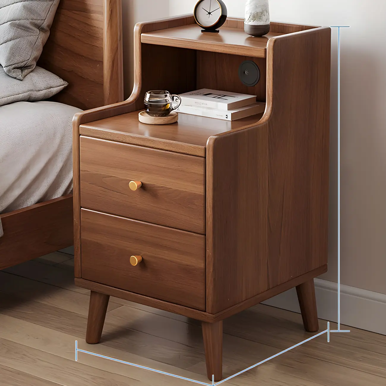Tip Resistant Wooden Nightstand with Drawers and Legs Image - 27 | homeyfad