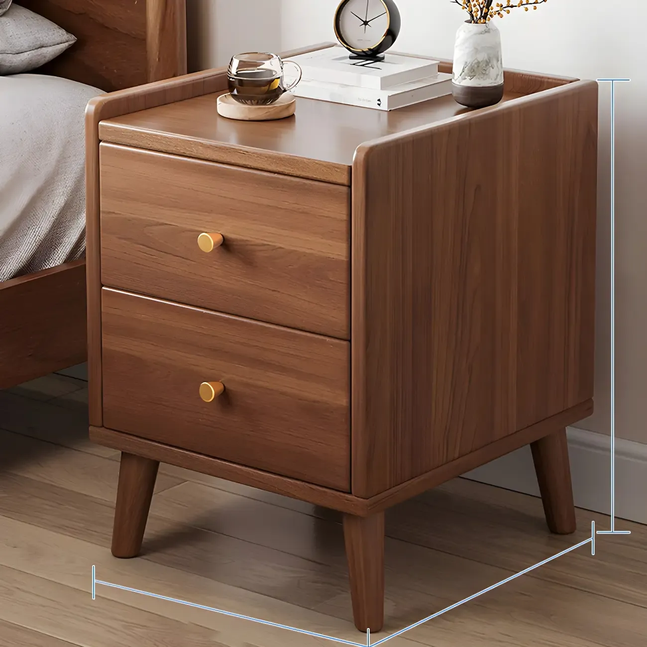 Tip Resistant Wooden Nightstand with Drawers and Legs Image - 23