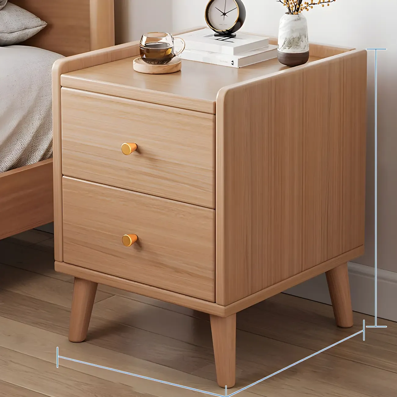 Tip Resistant Wooden Nightstand with Drawers and Legs Image - 29