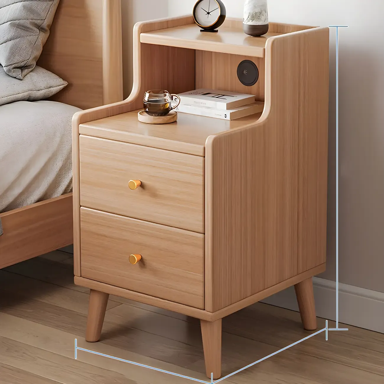 Tip Resistant Wooden Nightstand with Drawers and Legs Image - 32