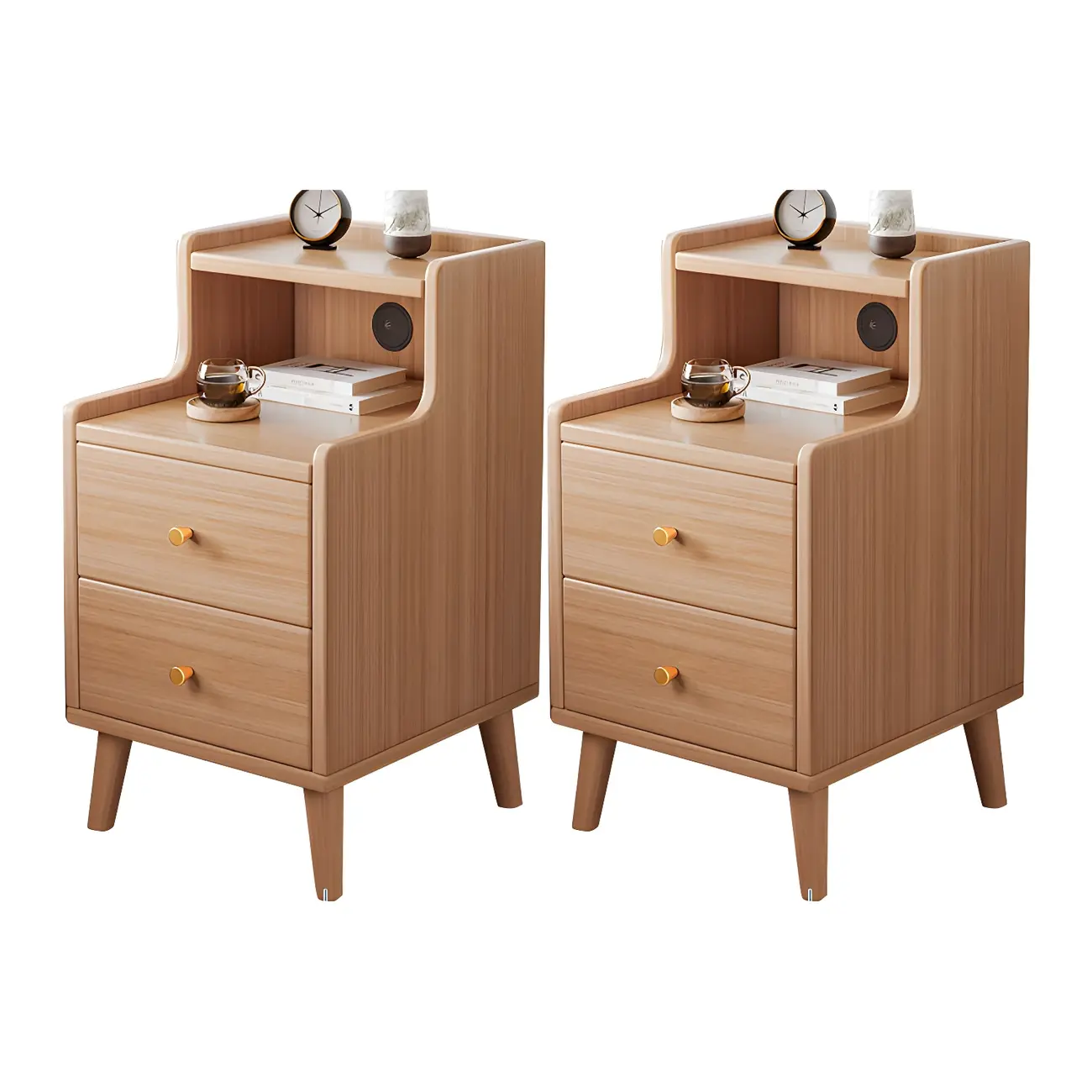 Tip Resistant Wooden Nightstand with Drawers and Legs Image - 13 | homeyfad