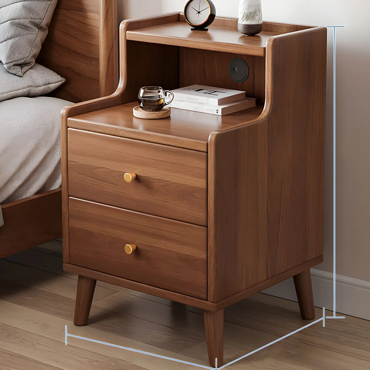 Tip Resistant Wooden Nightstand with Drawers and Legs Image - 25 | homeyfad