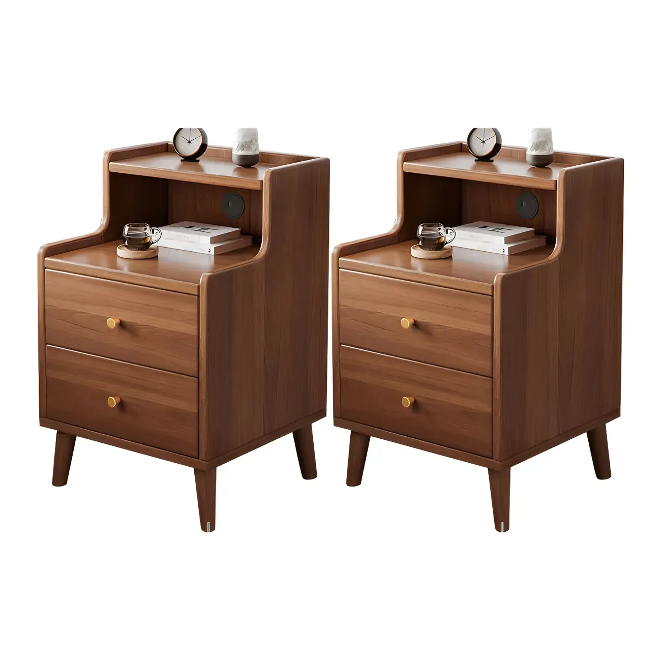 Tip Resistant Wooden Nightstand with Drawers and Legs Image - 14