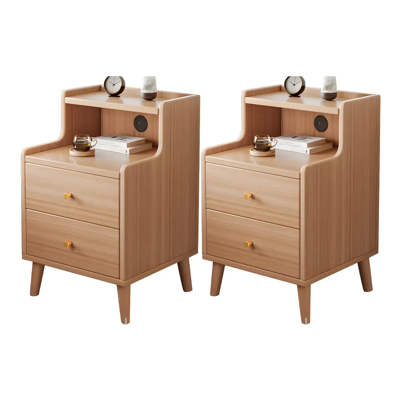 Tip Resistant Wooden Nightstand with Drawers and Legs Image - 34