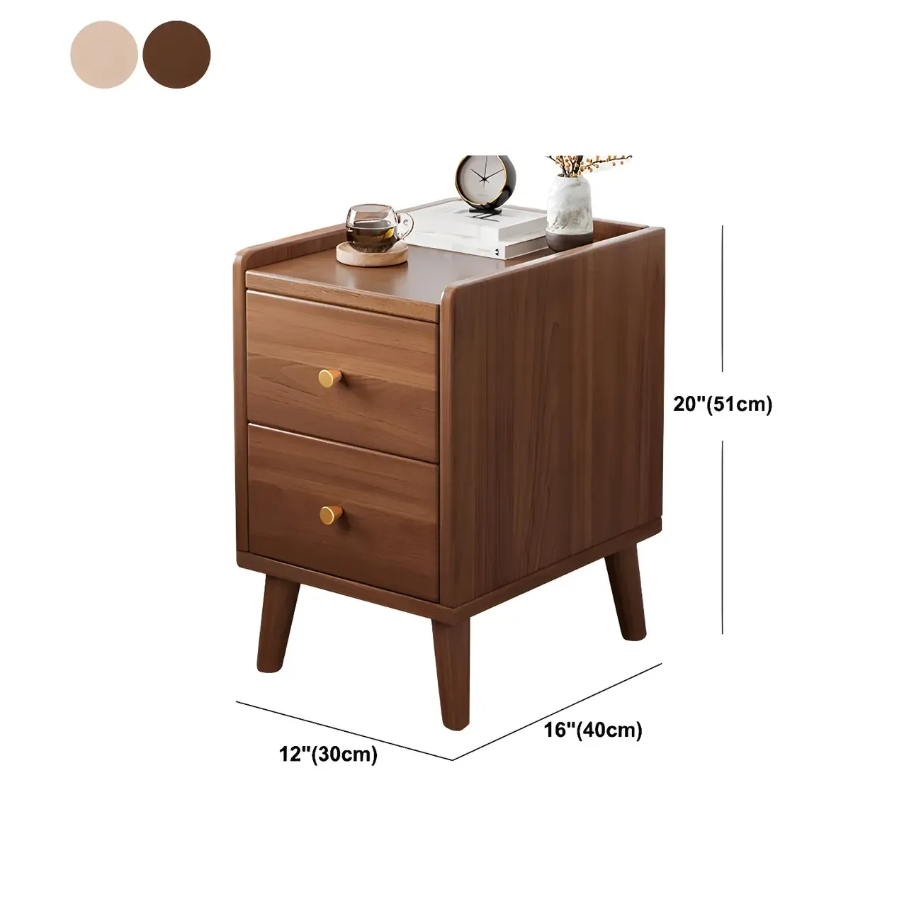 Tip Resistant Wooden Nightstand with Drawers and Legs #size