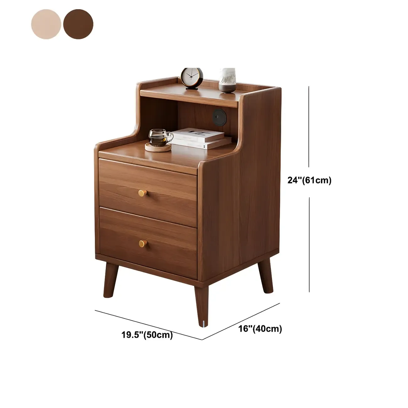 Tip Resistant Wooden Nightstand with Drawers and Legs Image - 40