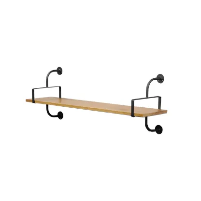 Simple 2-Tier Wood & Metal Wall-Mounted Bookcase Image - 3