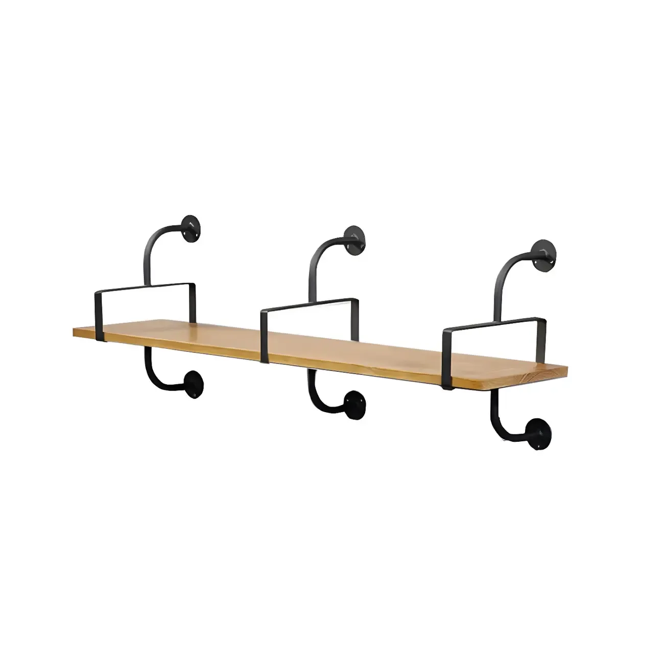 Simple 2-Tier Wood & Metal Wall-Mounted Bookcase Image - 4